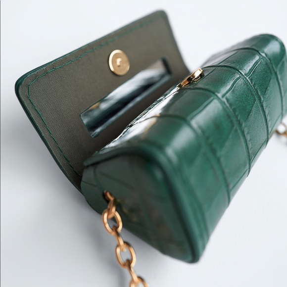 SOLD Zara Bottle Green Crocodile Print Mini Bag - Picture 3 of 4